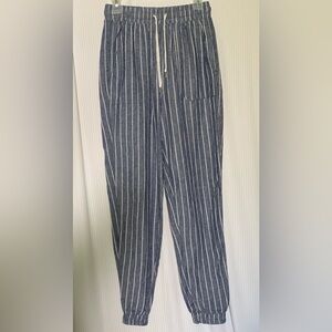 Street Wear Society Casual Linen Blend Pants Elastic Waist and Cuffs Medium